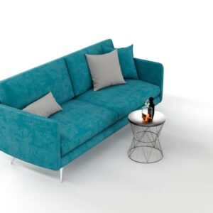 A 3d rendering of a blue couch on a white background