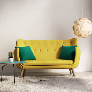 3d render of a yellow fresh sofa style, romantic interior living room