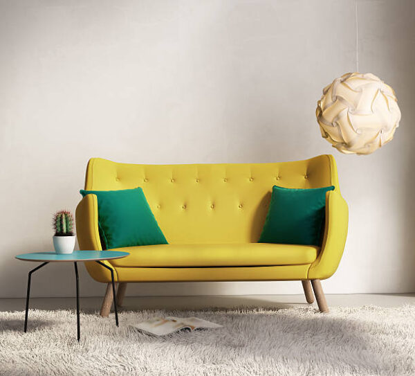 3d render of a yellow fresh sofa style, romantic interior living room